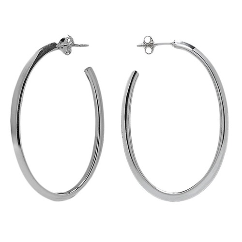 Sterling silver oval stud hoop earrings 40mm size