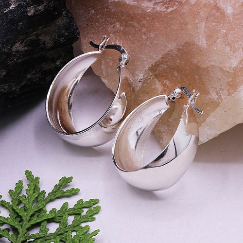 Sterling silver wide classic oval shape hoop earrings 25mm size