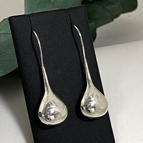 Sterling silver teardrop engraved hanging earrings 30mm or 45mm size