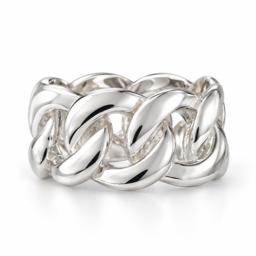 Sterling silver Curb design solid linked style bulky band ring 13mm wide