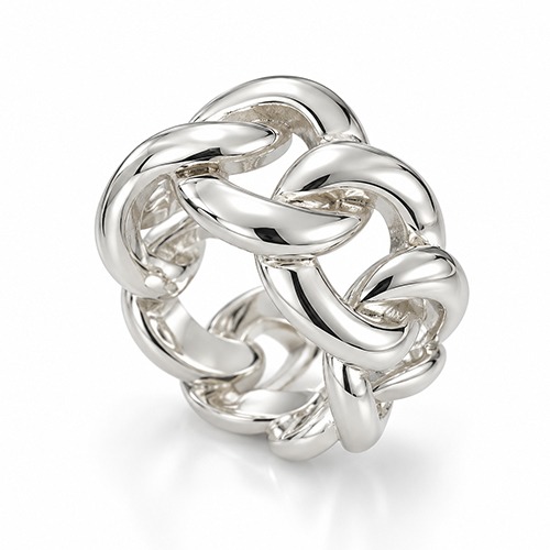 Sterling silver Curb design solid linked style bulky band ring 13mm wide - Image 2