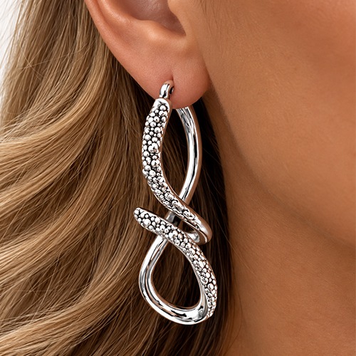 Sterling silver unique textured twisted hoop earrings 50mm long