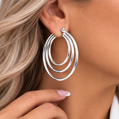 Sterling silver Layered design large clip hoop earrings 50mm size