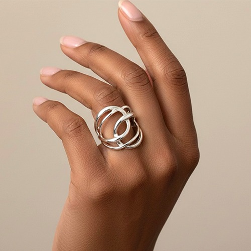 Sterling silver Criss cross abstract design wide band ring 18mm wide
