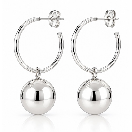 Sterling silver ball pretty women earrings (large hoop style) 40mm long