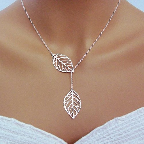 Sterling silver classic double leaf design necklace