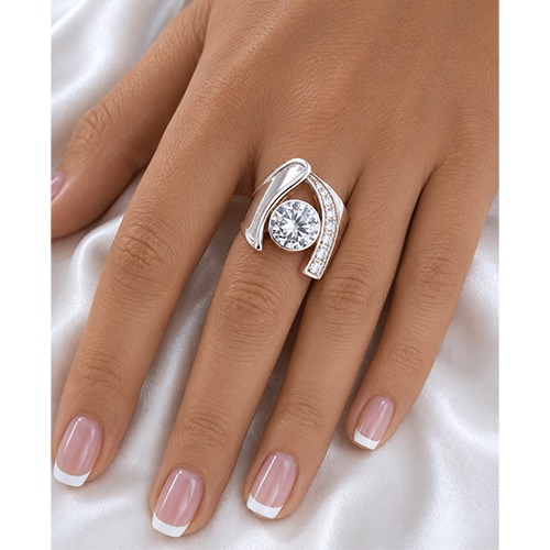 Sterling silver Angelique design unique shape white cubic zirconia band ring 22mm wide