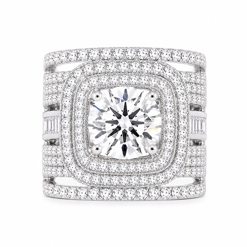 Sterling silver Diana design white cubic zirconia bulky band ring 20mm wide