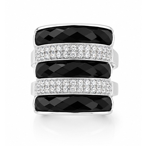 Sterling silver Liv design modern black cubic zirconia panel band ring 18mm wide