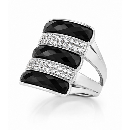 Sterling silver Liv design modern black cubic zirconia panel band ring 18mm wide - Image 2