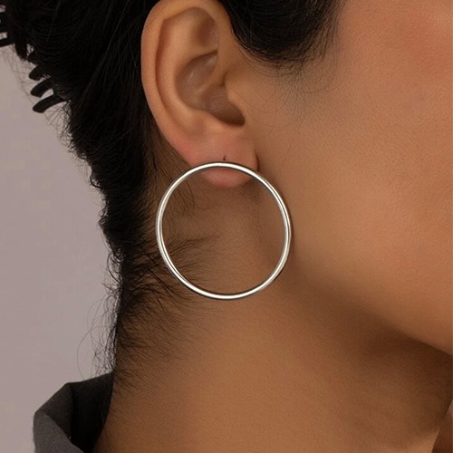 Sterling silver modern round circle stud earrings 40mm size