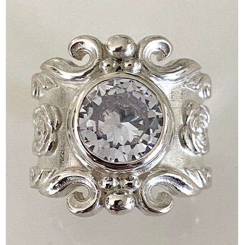 Sterling silver vintage style cubic zirconia band ring 20mm wide - Image 2