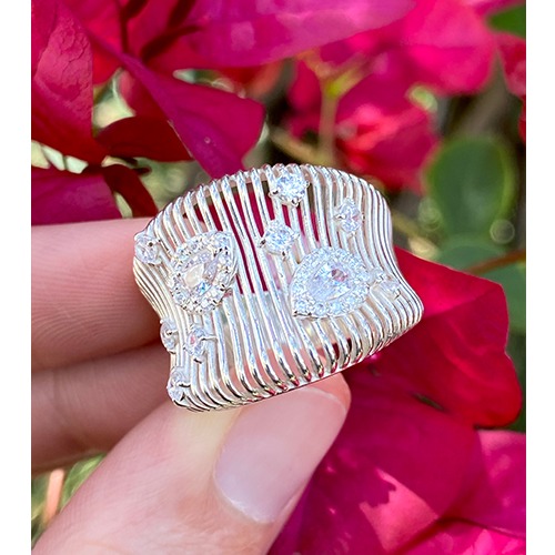 Sterling silver curve lines cubic zirconia ring 20mm wide - Image 2
