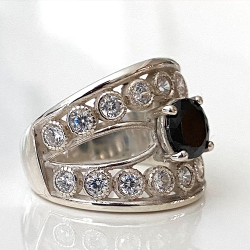 Sterling silver Emma black cubic zirconia band ring 17mm wide - Image 3