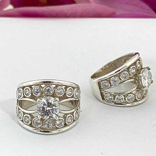 Sterling silver Emma white cubic zirconia band ring 17mm wide - Image 2
