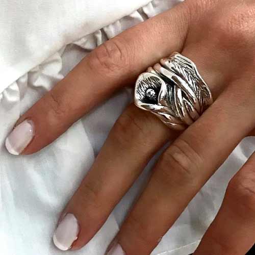 Sterling silver lily flower design band ring 20mm wide