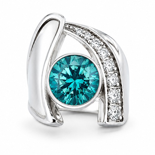 Sterling silver Angelique design unique shape aquamarine blue cubic zirconia band ring 22mm wide - Image 4