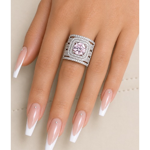 Sterling silver Diana design blush pink cubic zirconia wide ring 20mm wide - Image 3