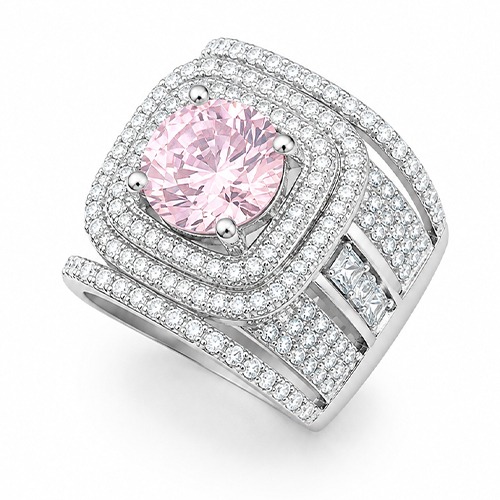 Sterling silver Diana design blush pink cubic zirconia wide ring 20mm wide