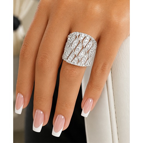 Sterling silver Delia design elegant twist cubic zirconia bulky band ring 24mm wide - Image 3