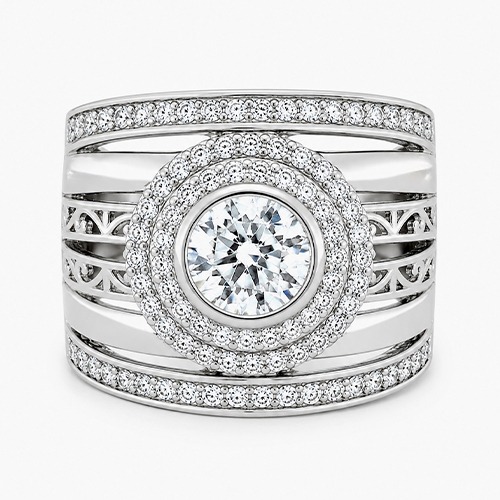 Sterling silver Lisa design cubic zirconia band ring 18mm wide