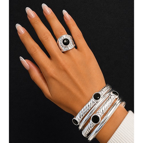 Sterling silver Boon design bulky black cubic zirconia band ring 19mm wide - Image 2