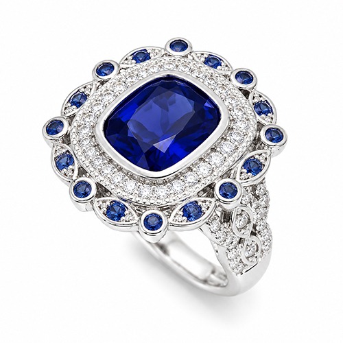 Sterling silver Ariella design blue tanzanite cubic zirconia ring 19mm wide - Image 2