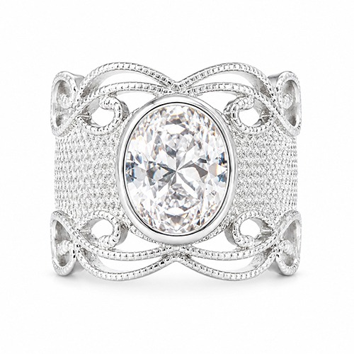 Sterling silver Flora vintage design oval cubic zirconia band ring 18mm wide
