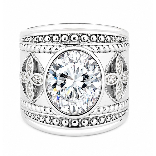 Sterling silver Annabella design oval cubic zirconia bulky solid ring 22mm wide