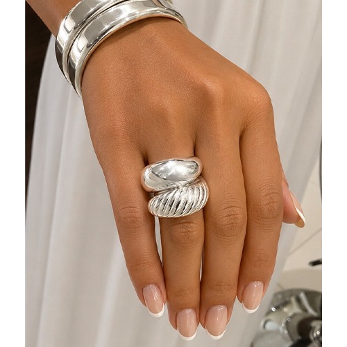 Sterling silver bulky double silver wrap design ring 22mm wide