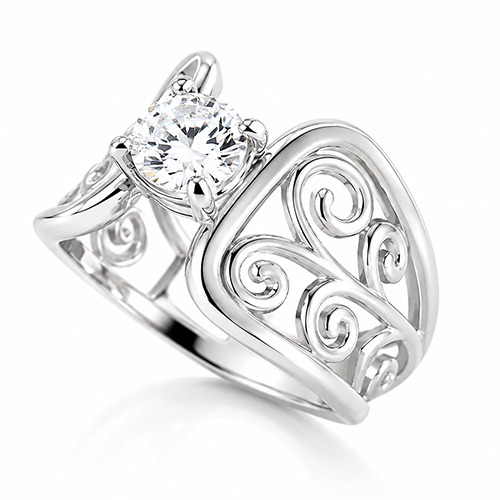 Sterling silver Greta design fillagree cubic zirconia band ring 11mm wide - Image 2