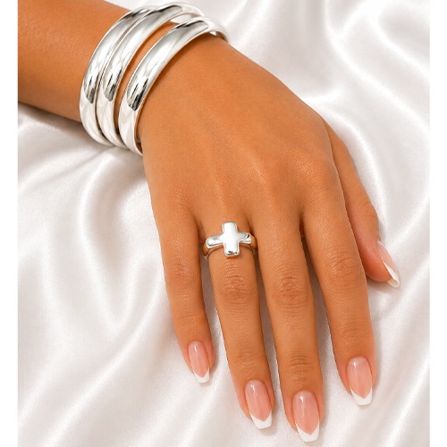 Sterling silver classic cross plain band ring 15mm wide