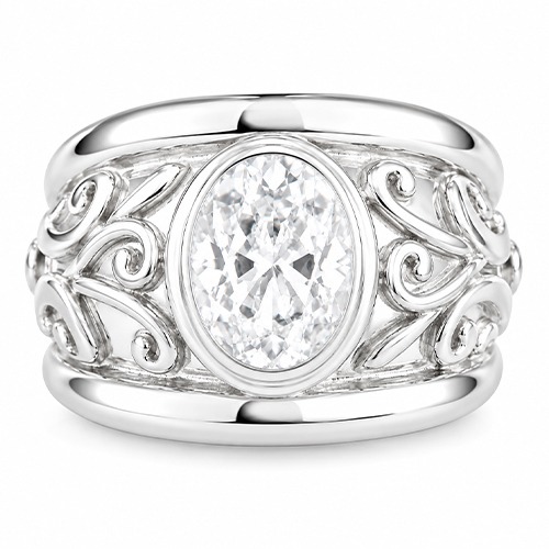 Sterling silver Fiona design oval cubic zirconia antique setting ring 16mm wide