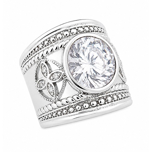 Sterling silver Annabella design oval cubic zirconia bulky solid ring 22mm wide - Image 3