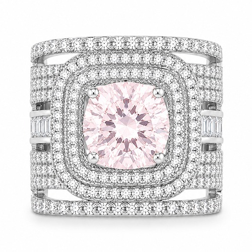 Sterling silver Diana design blush pink cubic zirconia wide ring 20mm wide - Image 2