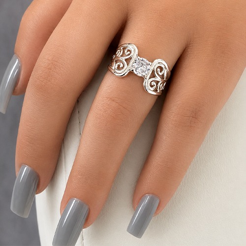 Sterling silver Greta design fillagree cubic zirconia band ring 11mm wide - Image 3