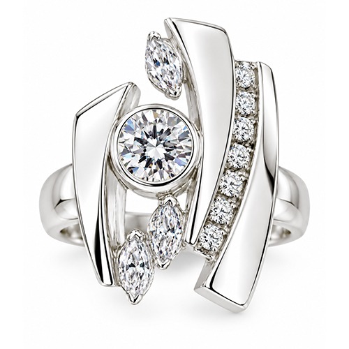 Sterling silver Abba design unique shape cubic zirconia ring 20mm wide