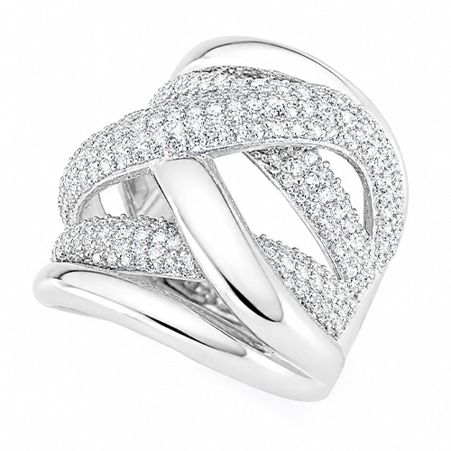 Sterling silver Annie design cubic zirconia woven wide bulky band ring 25mm wide - Image 3