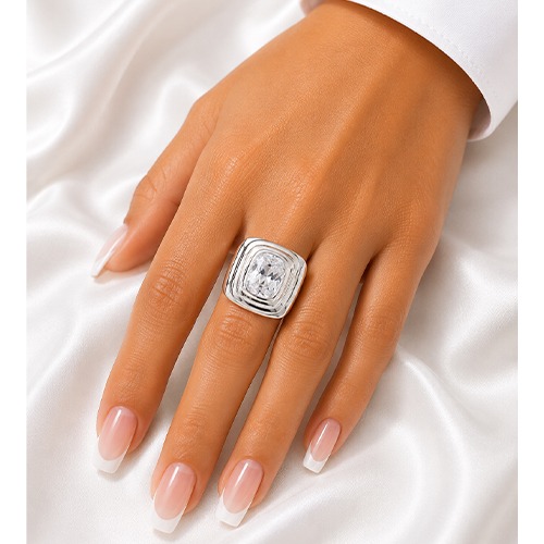 Sterling silver Sonia design rectangular cubic zirconia wide band ring 20mm wide