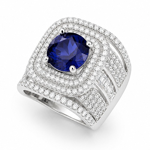 Sterling silver Diana design blue tanzanite cubic zirconia wide ring 20mm wide - Image 3