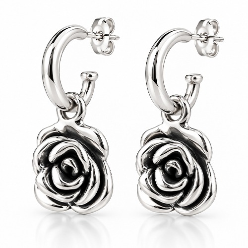 Sterling silver rose pretty women bulky earrings 45mm long
