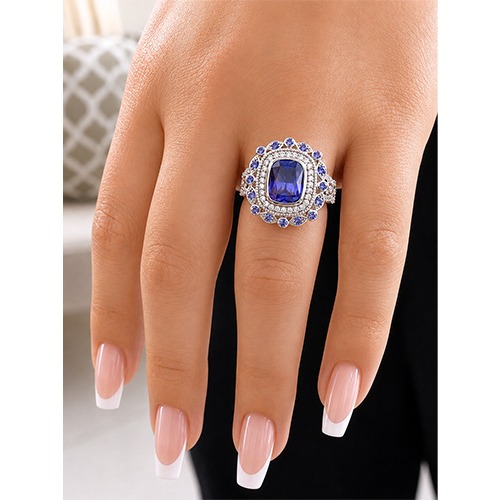 Sterling silver Ariella design blue tanzanite cubic zirconia ring 19mm wide - Image 3
