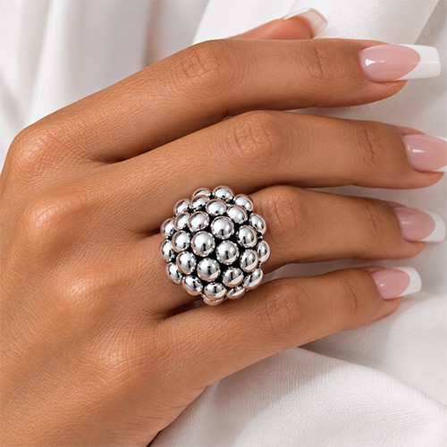 Sterling silver bulky bubble ball design round ring 30mm wide