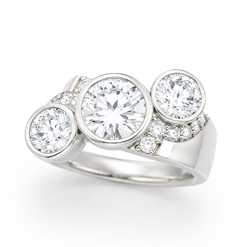 Sterling silver Colette design three trinity cubic zirconia band ring 13mm wide - Image 2