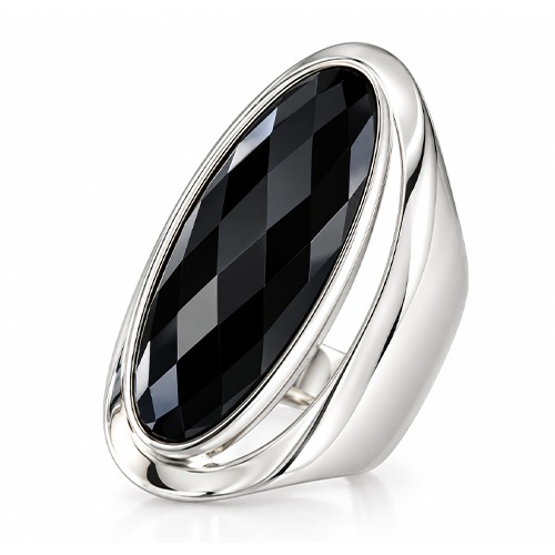 Sterling silver Amira design bold oval black cubic zirconia ring 30mm wide