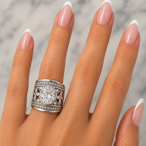 Sterling silver Annabella design oval cubic zirconia bulky solid ring 22mm wide - Image 4