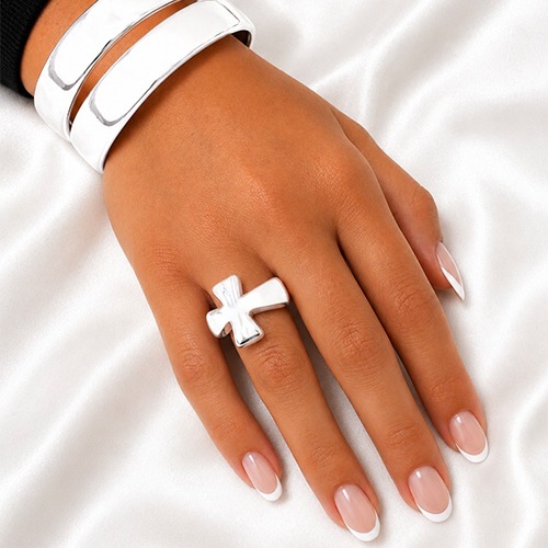 Sterling silver bulky cross design ring 20mm wide