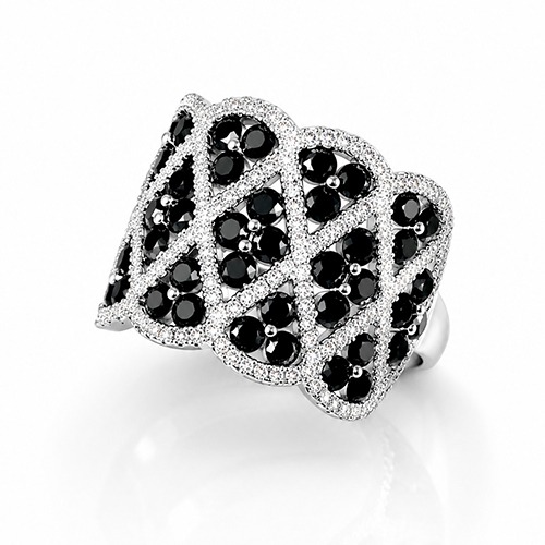 Sterling silver Angelica design Black & White cubic zirconia diamond pattern band ring 17mm wide - Image 3