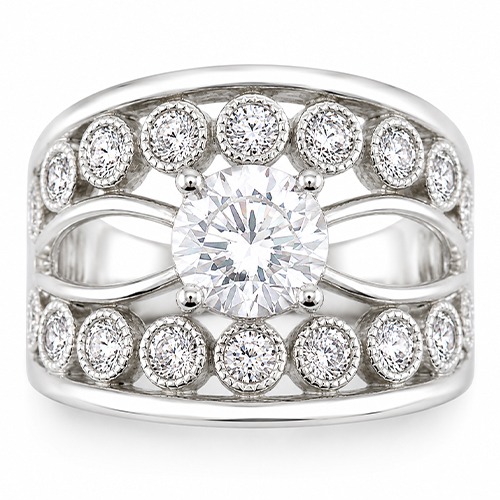 Sterling silver Beverly design white cubic zirconia band ring 17mm wide