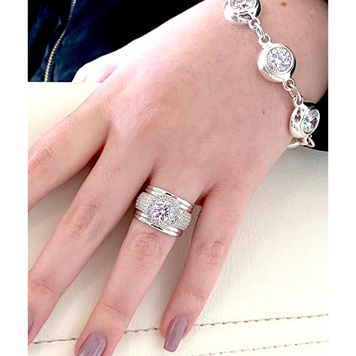 Sterling silver classic white cubic zirconia band ring 15mm wide